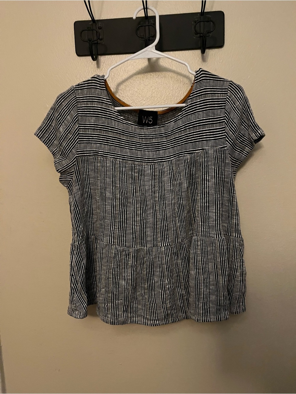 W5 Black and White Striped Short Sleeve Peplum Blouse